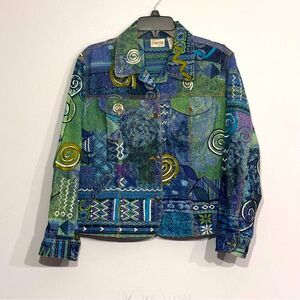 Chico’s | Women’s Mixed Artisan Blue Green Denim Jacket Coat